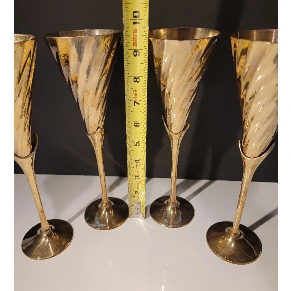 Vintage Brass Champagne Flutes Set of 4 Celebration Toasting New Year 